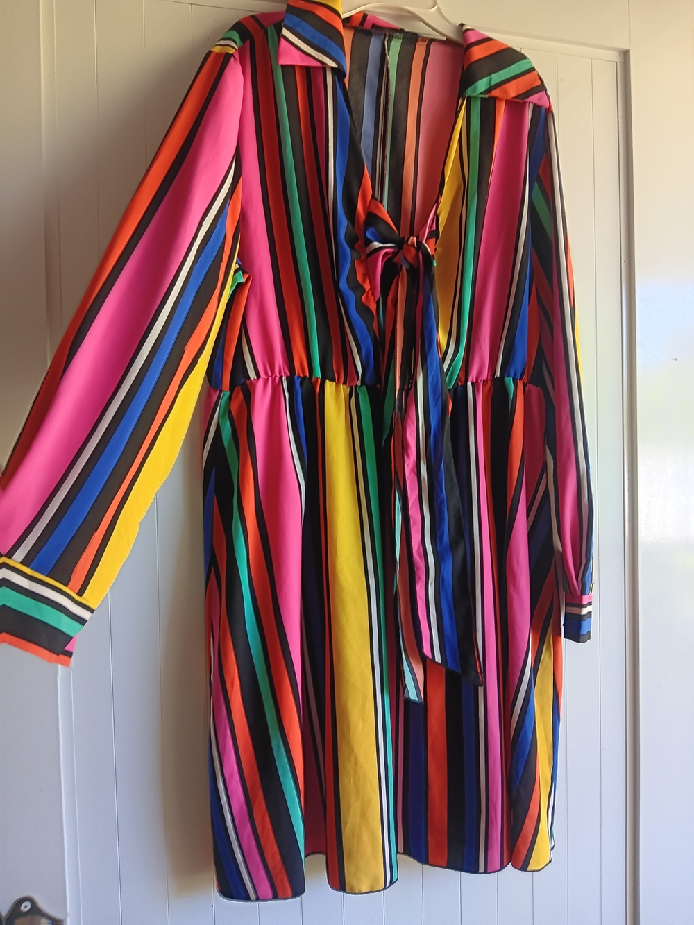 Women's Multicolor Striped Tie-Front Maxi Dress